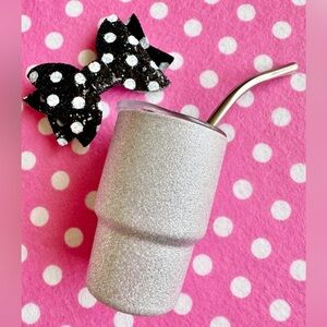 New Silver Glitter MINI 3” Stainless Steel Tumbler Cup Shot Glass Lid Straw 3oz